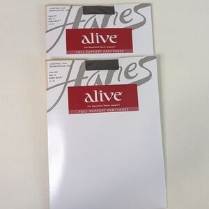 2X Hanes Alive Sheer Full Support Control Top Pantyhose Size B Barely Black 810